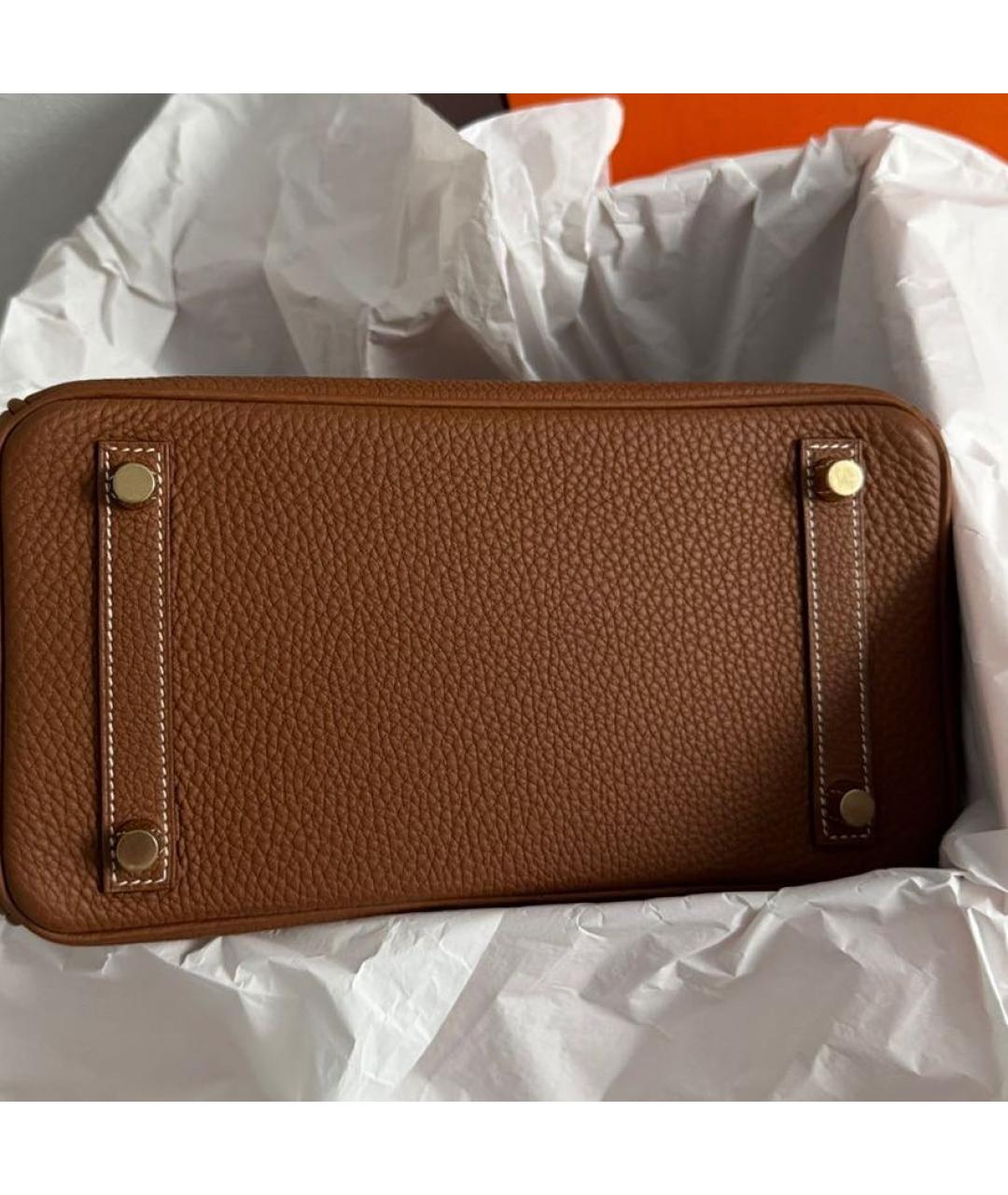 HERMES Коричневая кожаная сумка с короткими ручками, фото 5