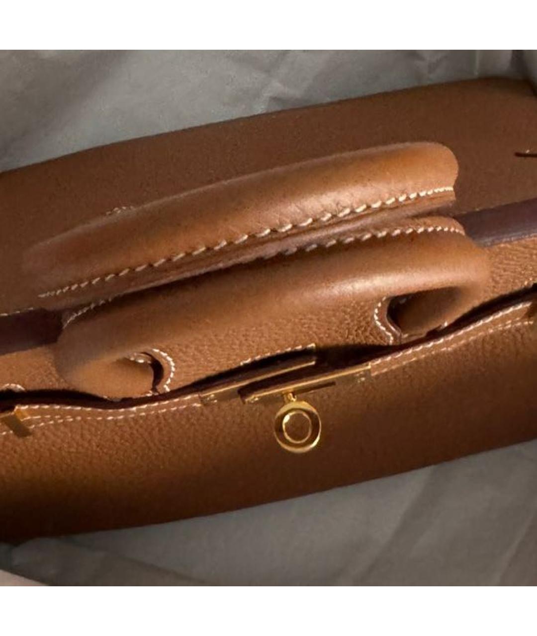 HERMES Коричневая кожаная сумка с короткими ручками, фото 6