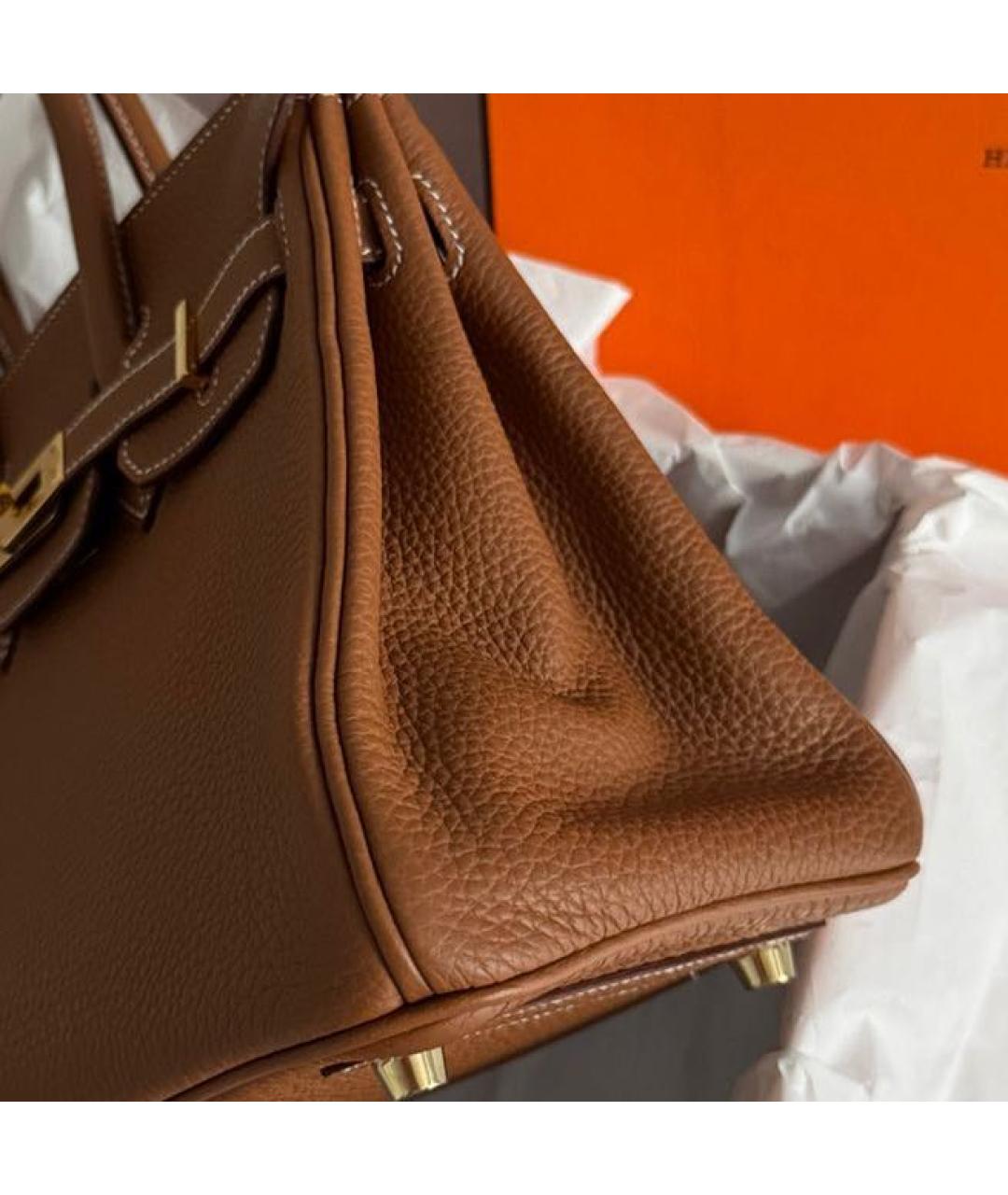HERMES Коричневая кожаная сумка с короткими ручками, фото 2