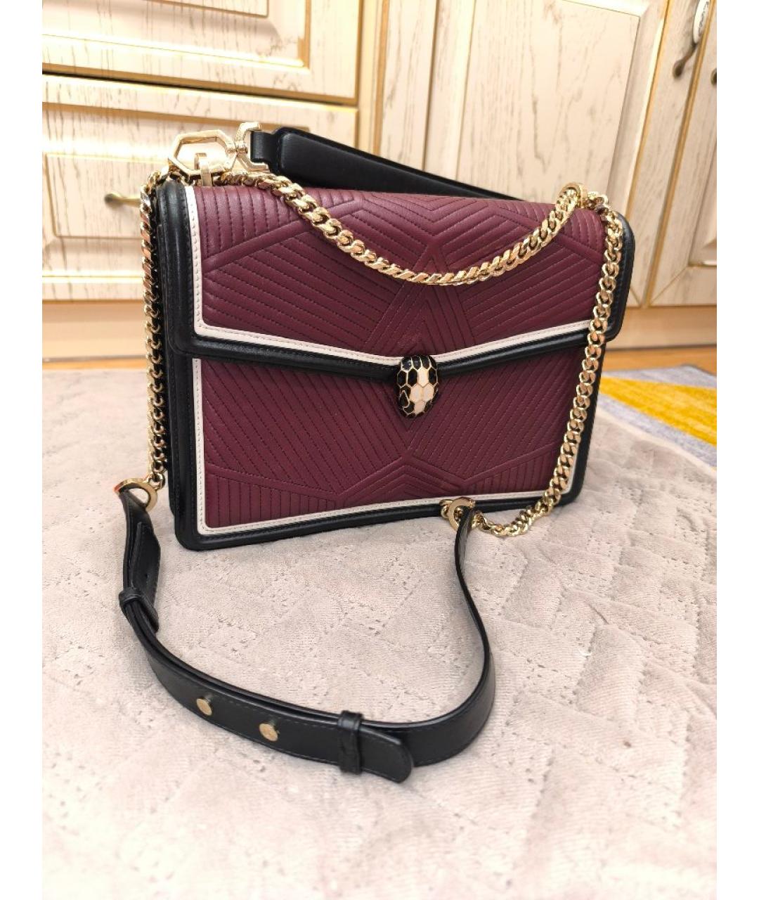 BVLGARI Бордовая кожаная сумка через плечо, фото 2