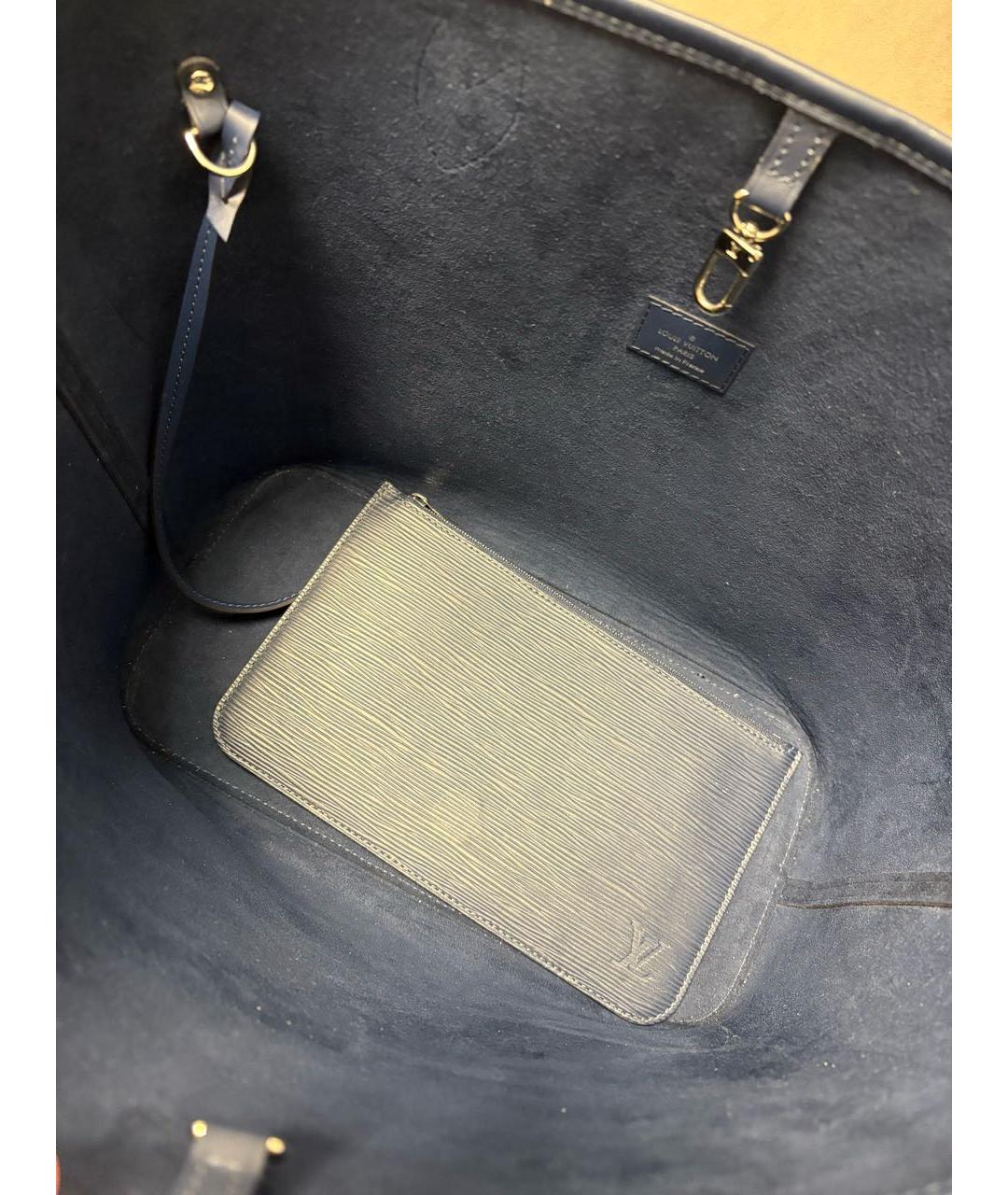 LOUIS VUITTON Темно-синяя кожаная сумка тоут, фото 4