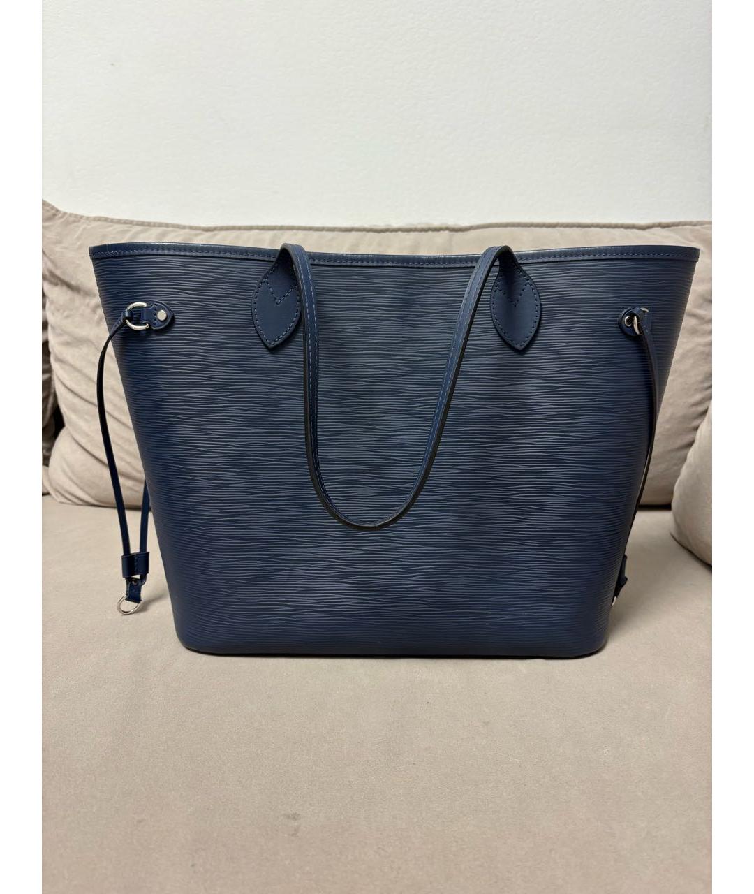 LOUIS VUITTON Темно-синяя кожаная сумка тоут, фото 9