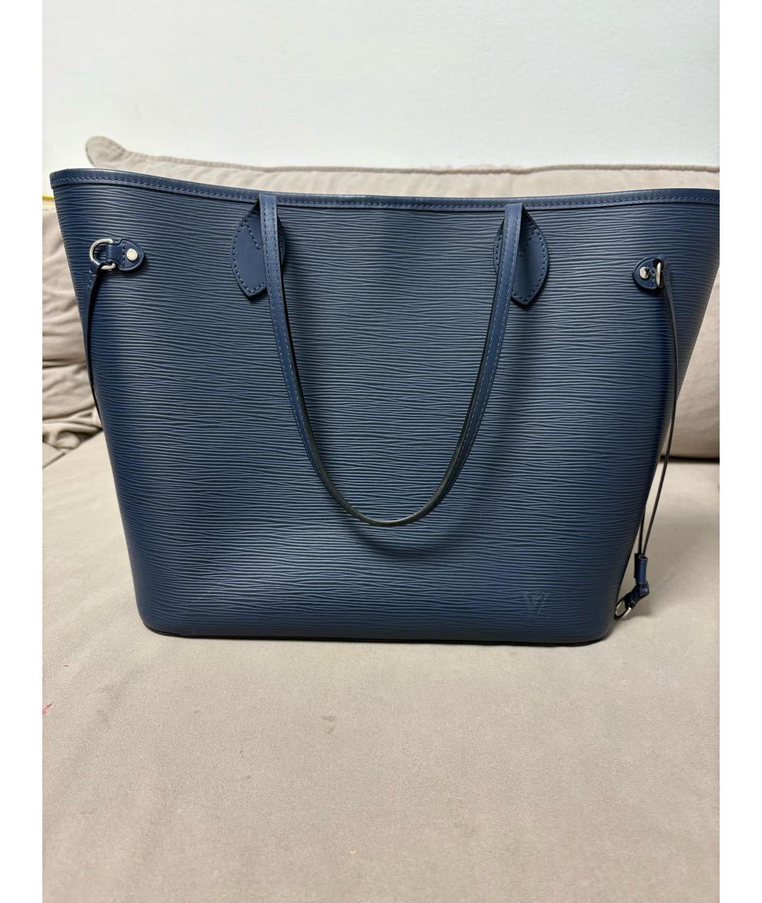 LOUIS VUITTON Темно-синяя кожаная сумка тоут, фото 3