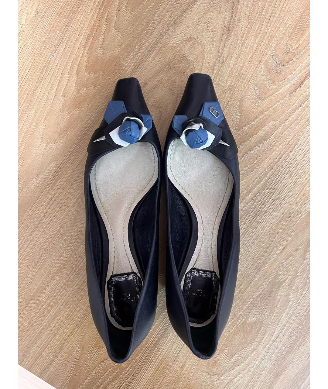 CHRISTIAN DIOR Темно-синие кожаные лодочки на низком каблуке, фото 3