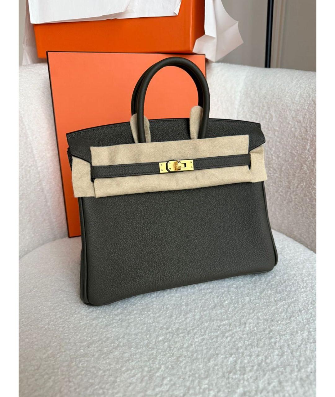 HERMES Хаки кожаная сумка тоут, фото 6