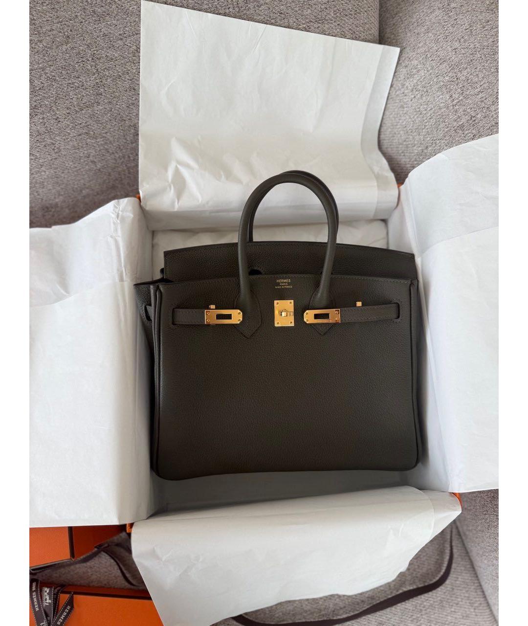 HERMES Хаки кожаная сумка тоут, фото 2