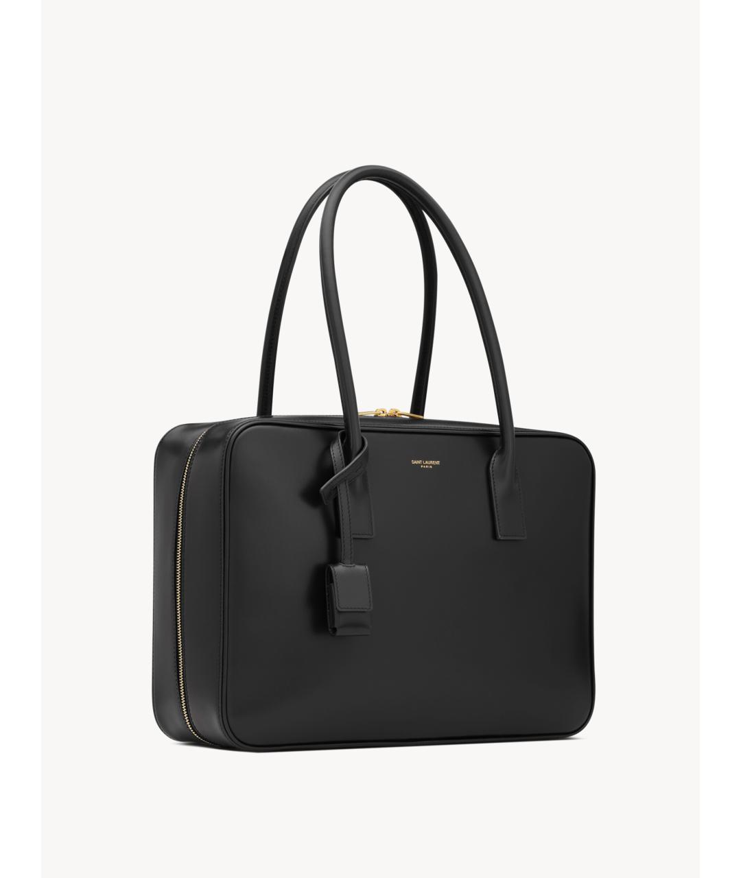 SAINT LAURENT Черная кожаная сумка тоут, фото 4