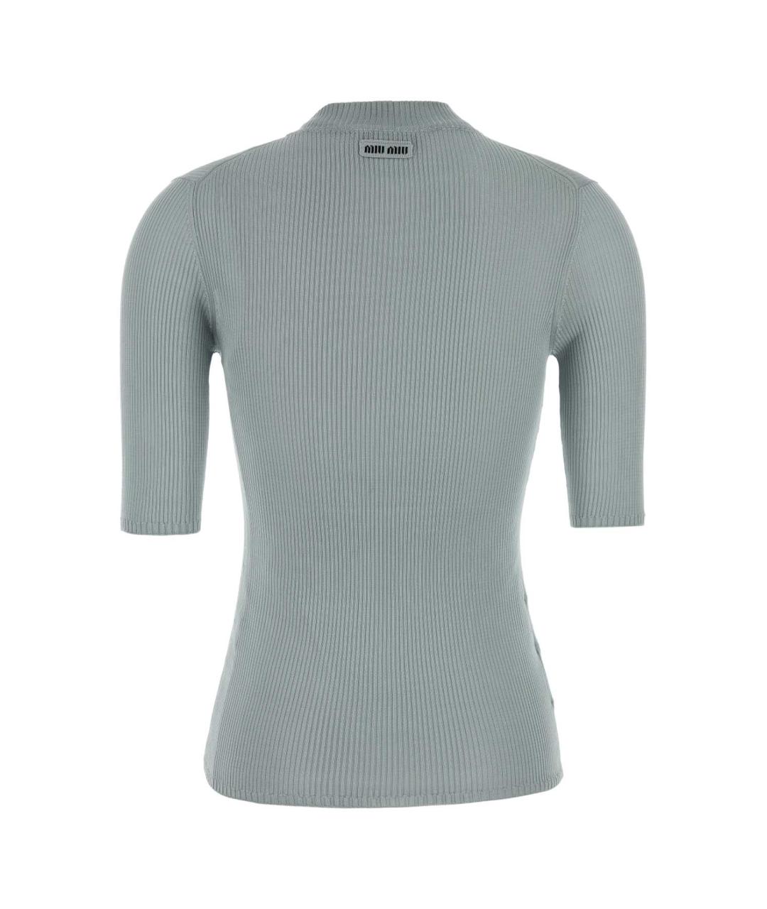 MIU MIU Голубая шелковая футболка, фото 2