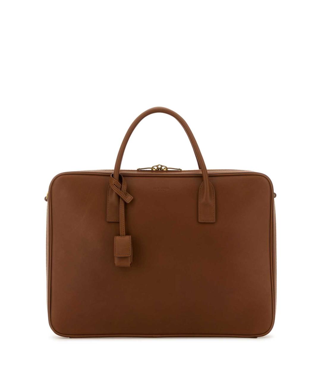 SAINT LAURENT Коричневый кожаный портфель, фото 1