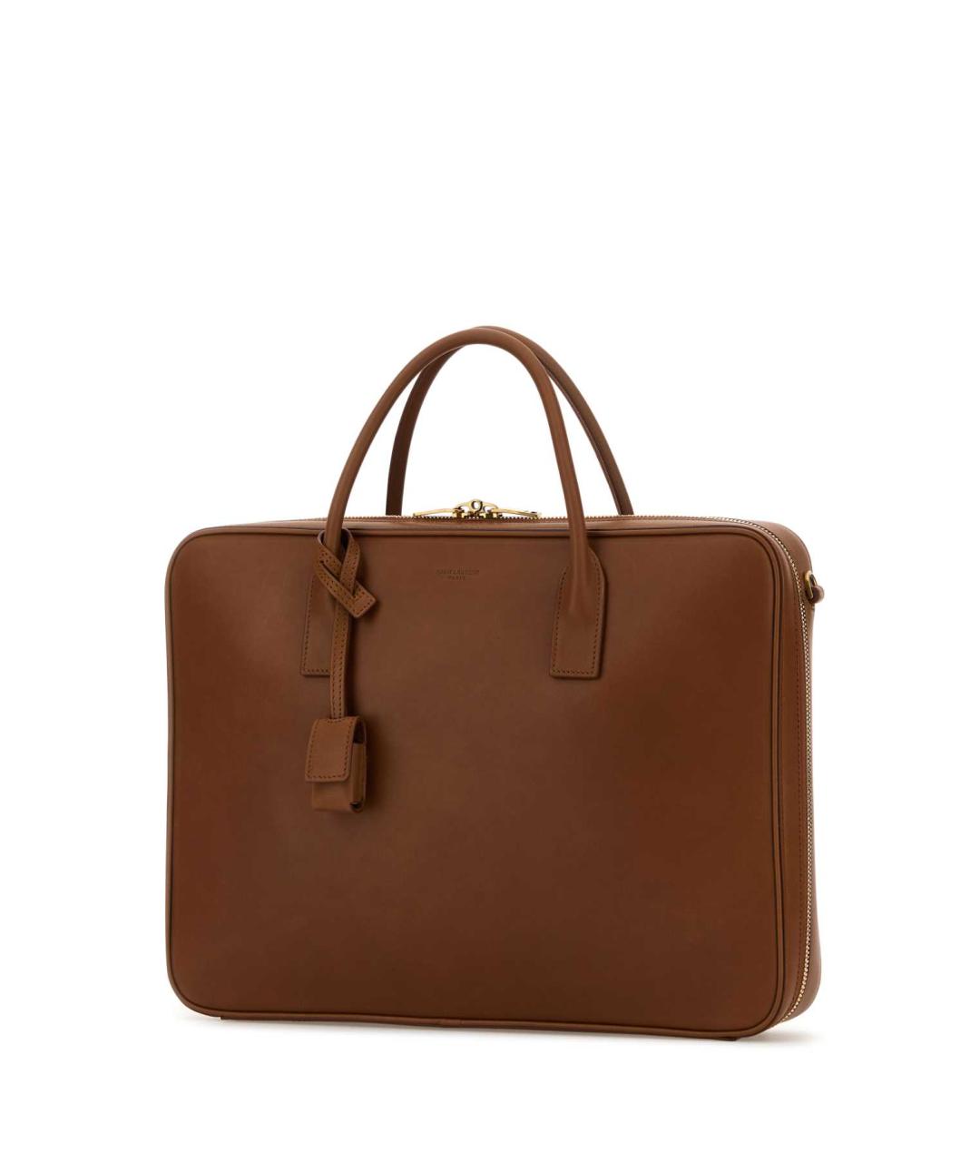 SAINT LAURENT Коричневый кожаный портфель, фото 2