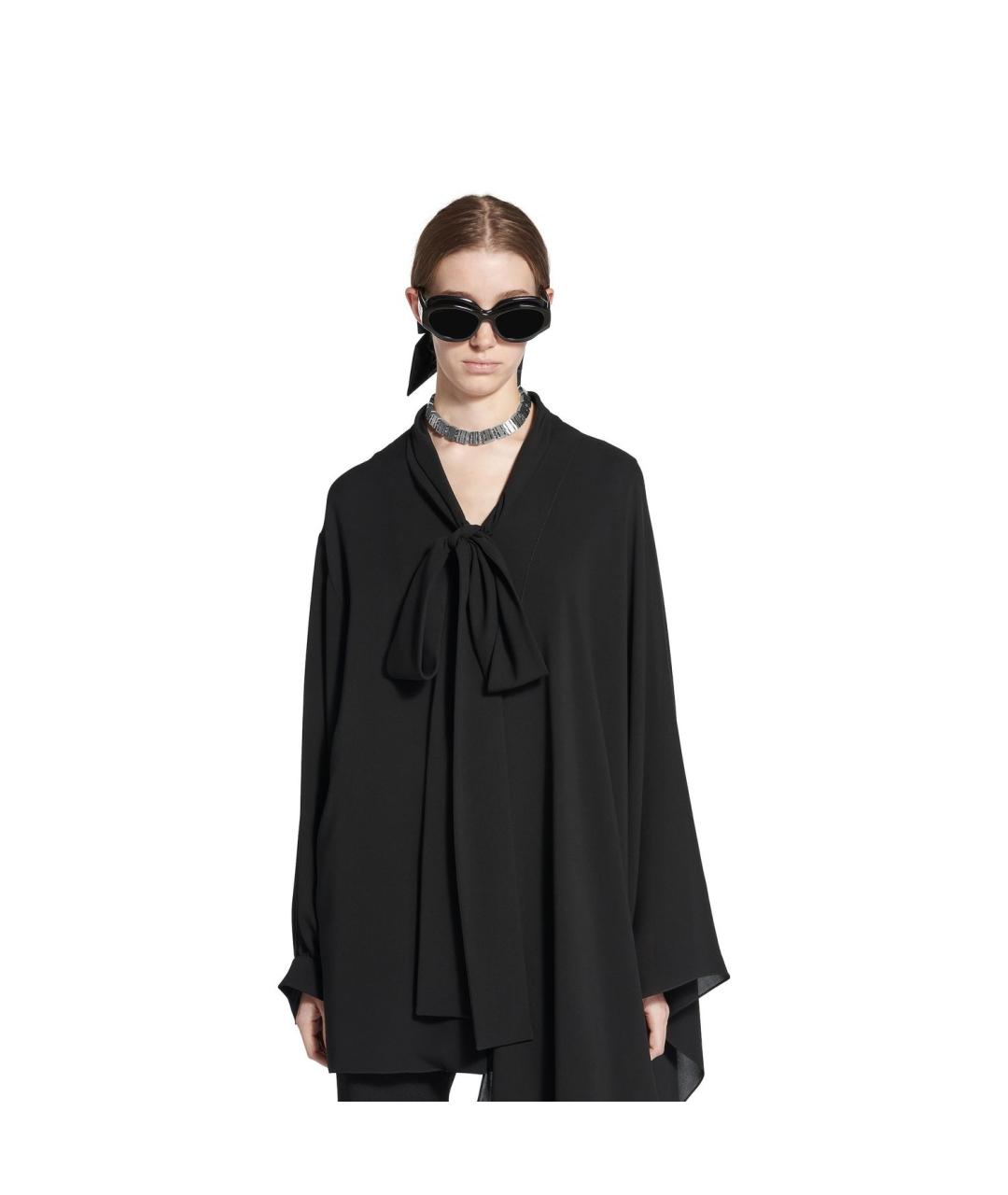 BALENCIAGA Черная шелковая блузы, фото 3
