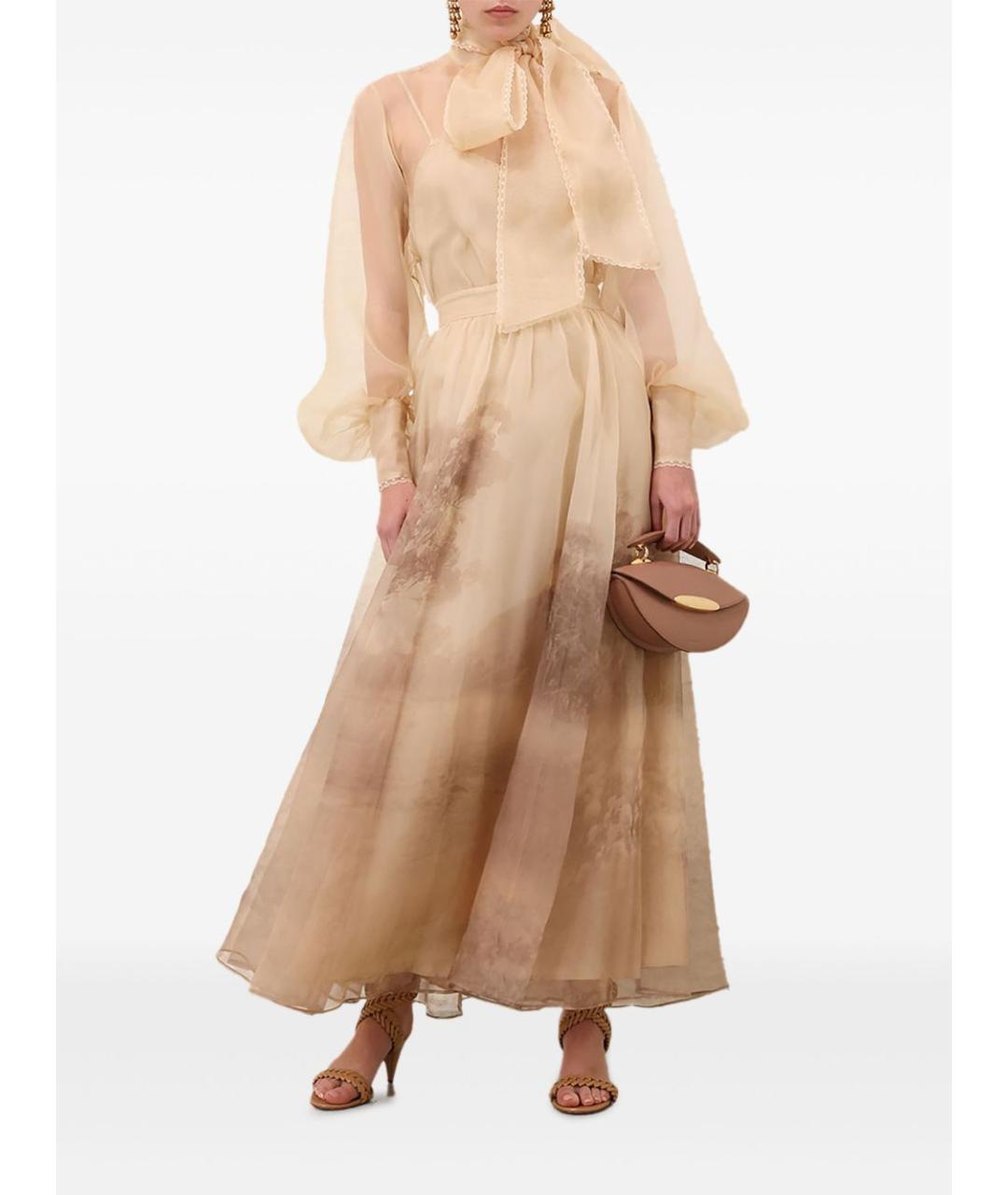 ZIMMERMANN Бежевая шелковая юбка макси, фото 4