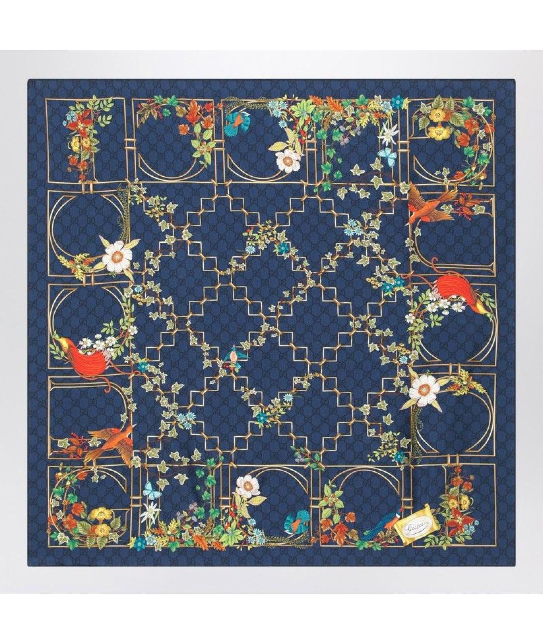 GUCCI Синий шелковый шарф, фото 2