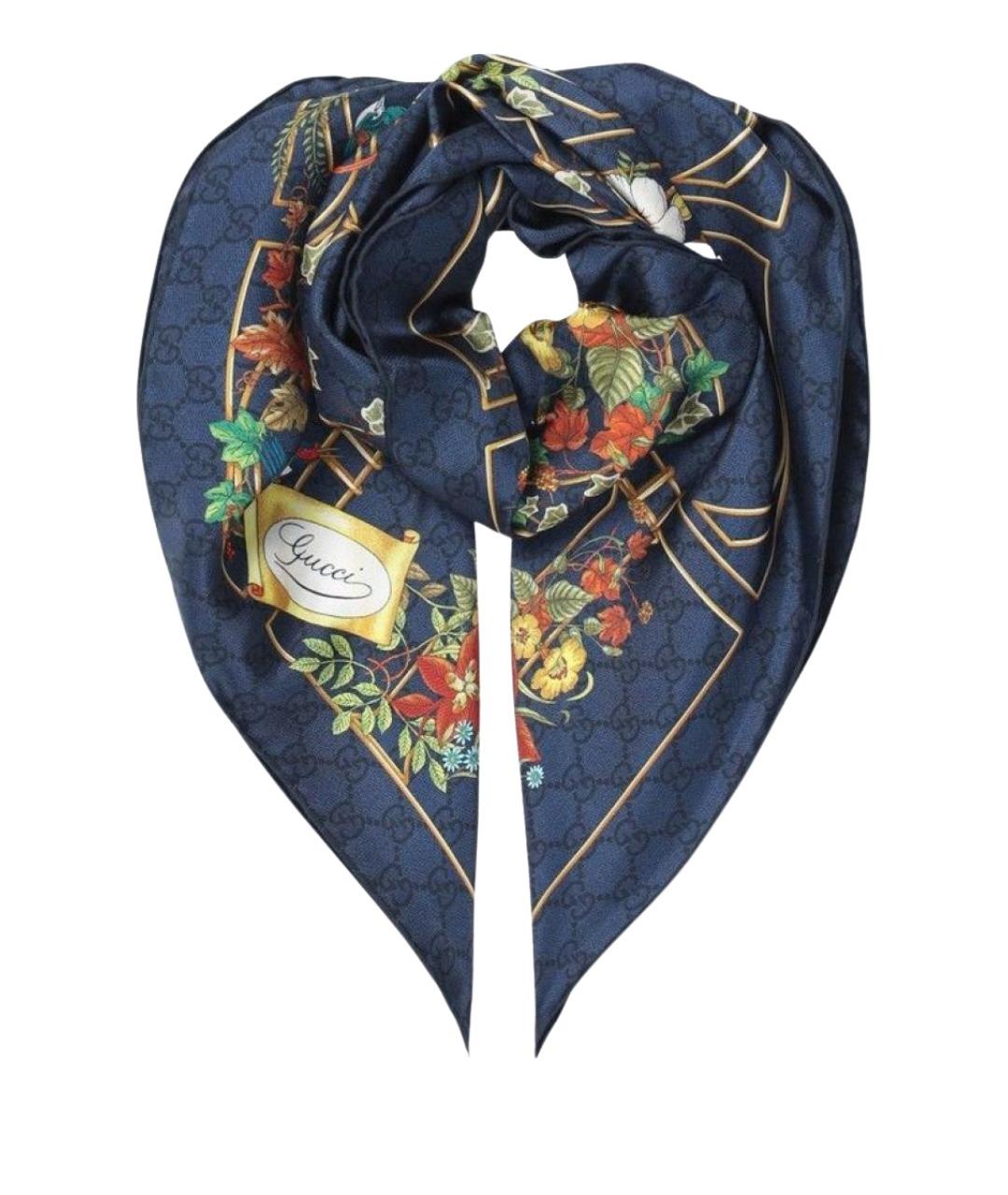 GUCCI Синий шелковый шарф, фото 1