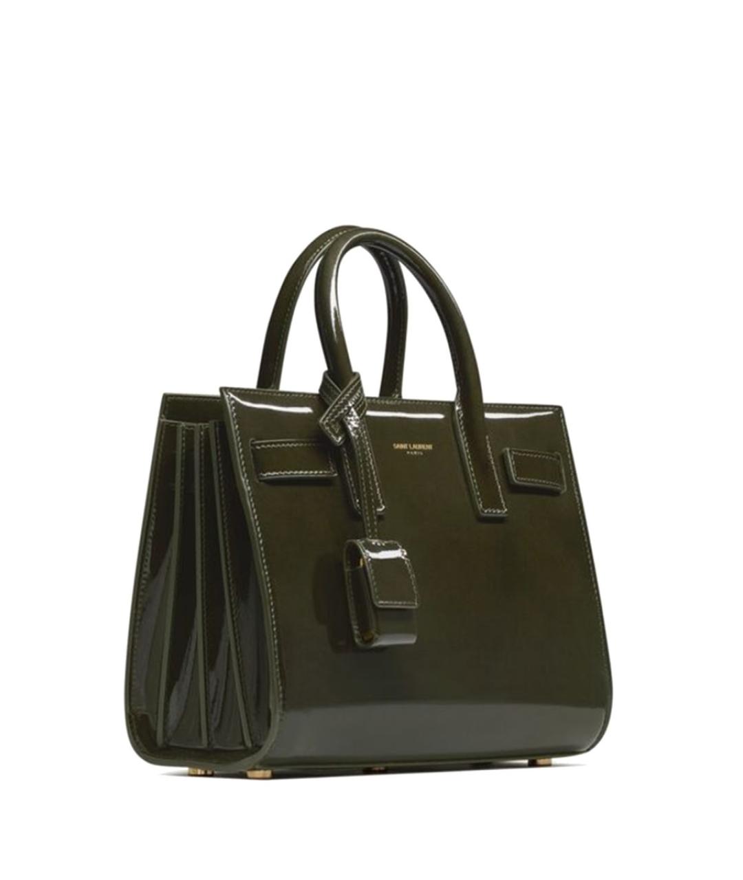 SAINT LAURENT Зеленая сумка тоут из лакированной кожи, фото 2