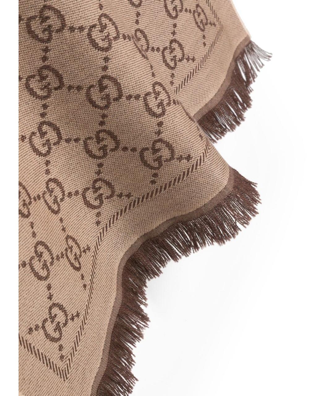 GUCCI Коричневый шерстяной шарф, фото 5