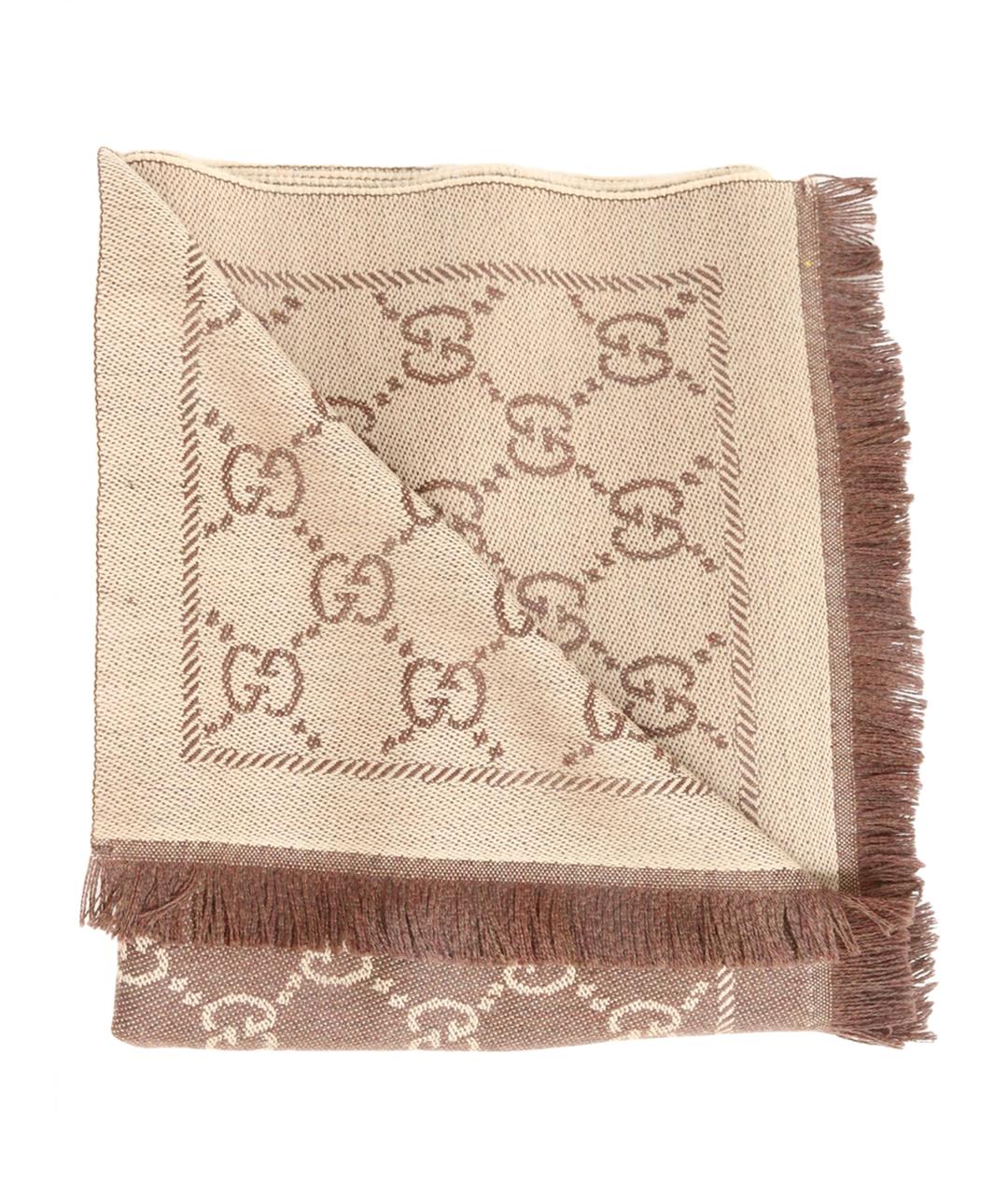 GUCCI Коричневый шерстяной шарф, фото 1