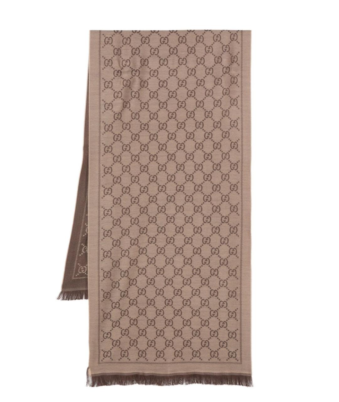 GUCCI Коричневый шерстяной шарф, фото 3
