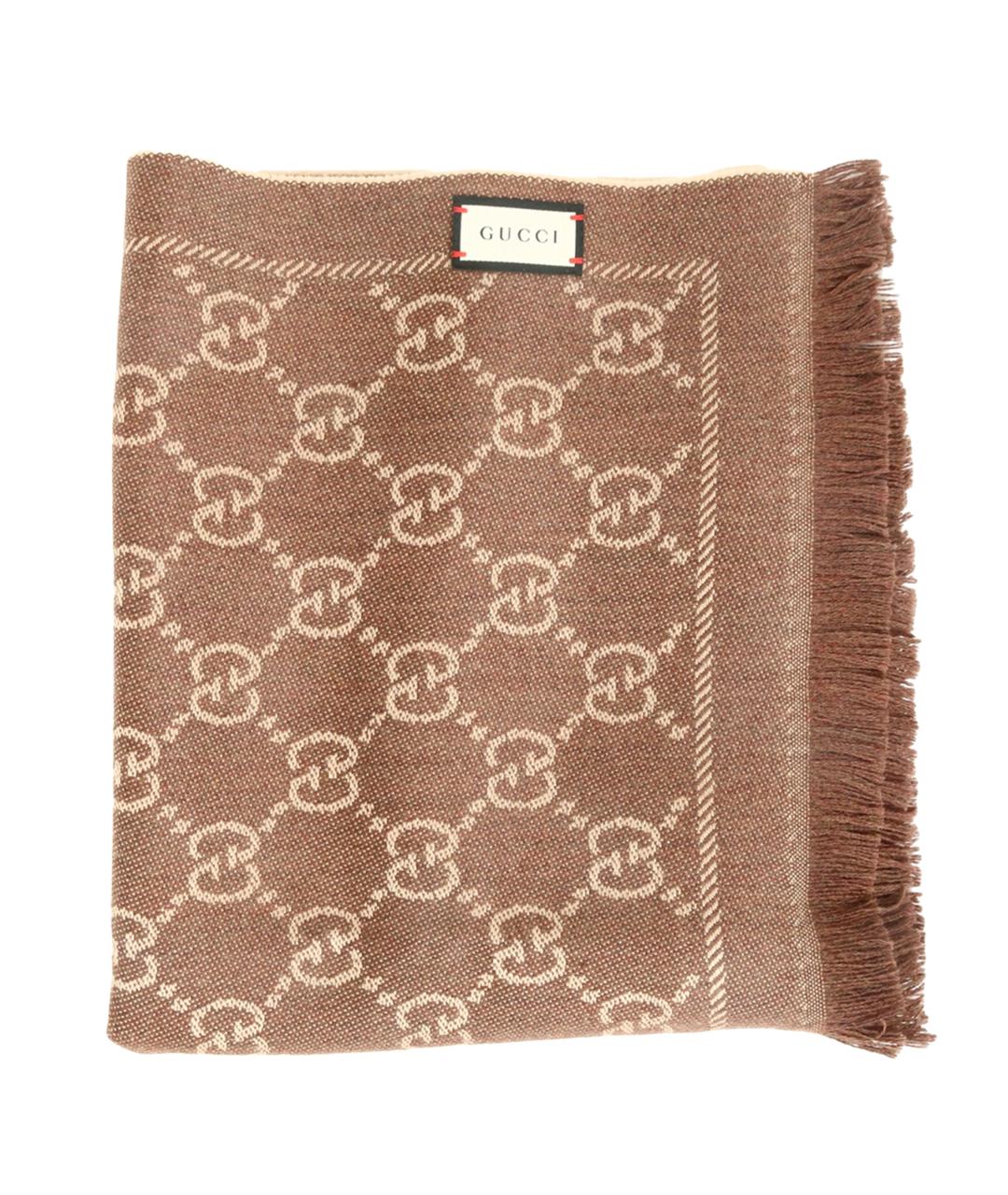 GUCCI Коричневый шерстяной шарф, фото 2