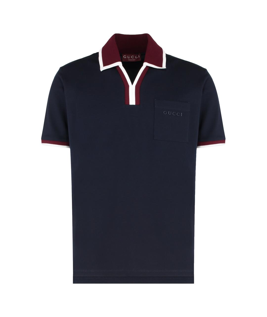 GUCCI Синее хлопковое поло с коротким рукавом, фото 1