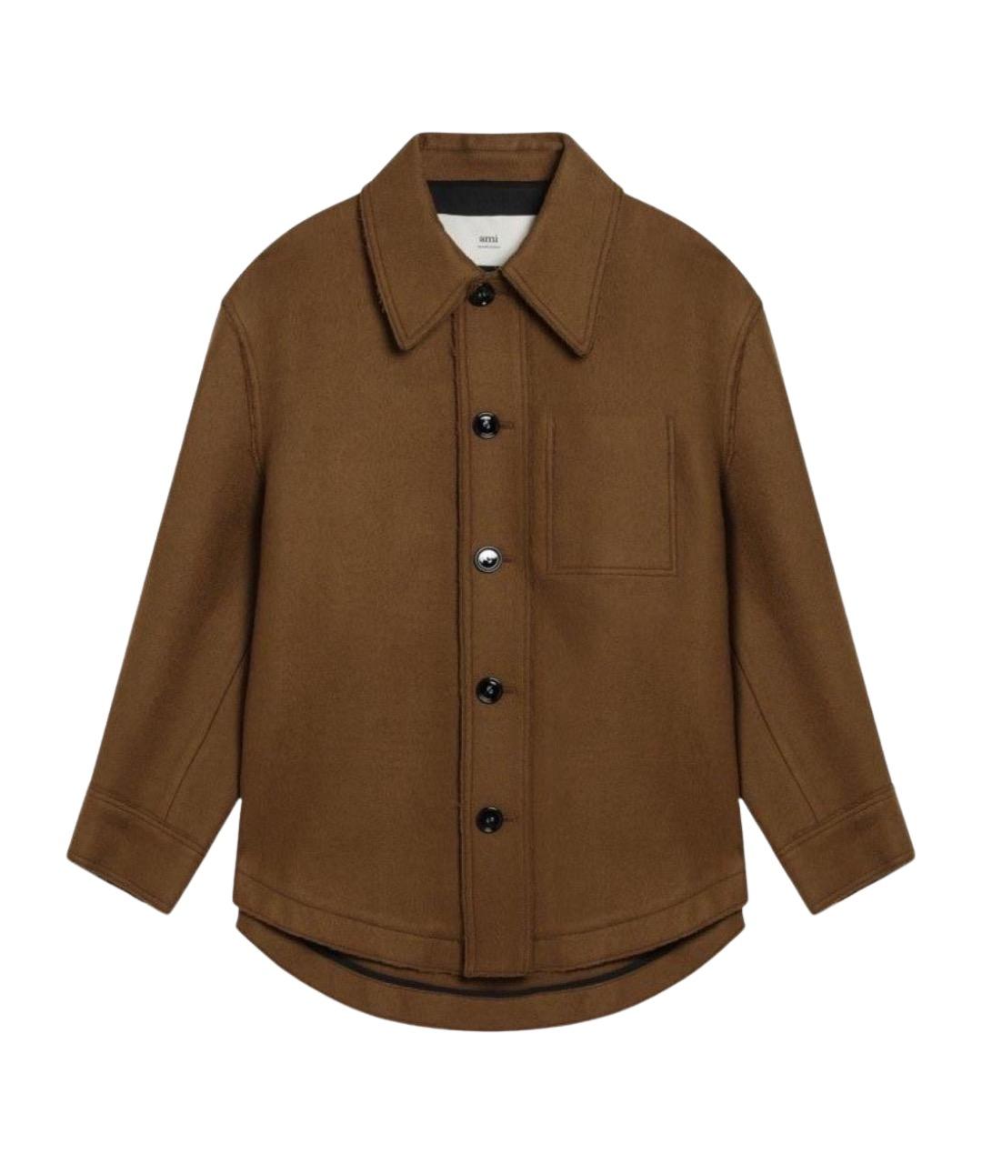 Ami Paris Коричневая шерстяная кэжуал рубашка, фото 1