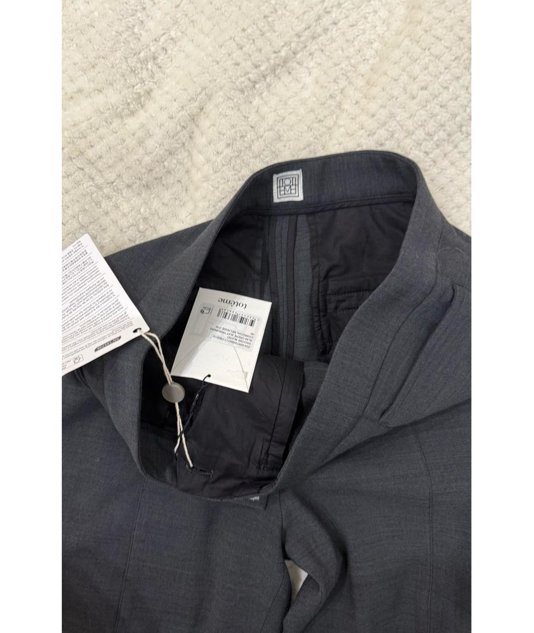 TOTEME Серые шерстяные прямые брюки, фото 5