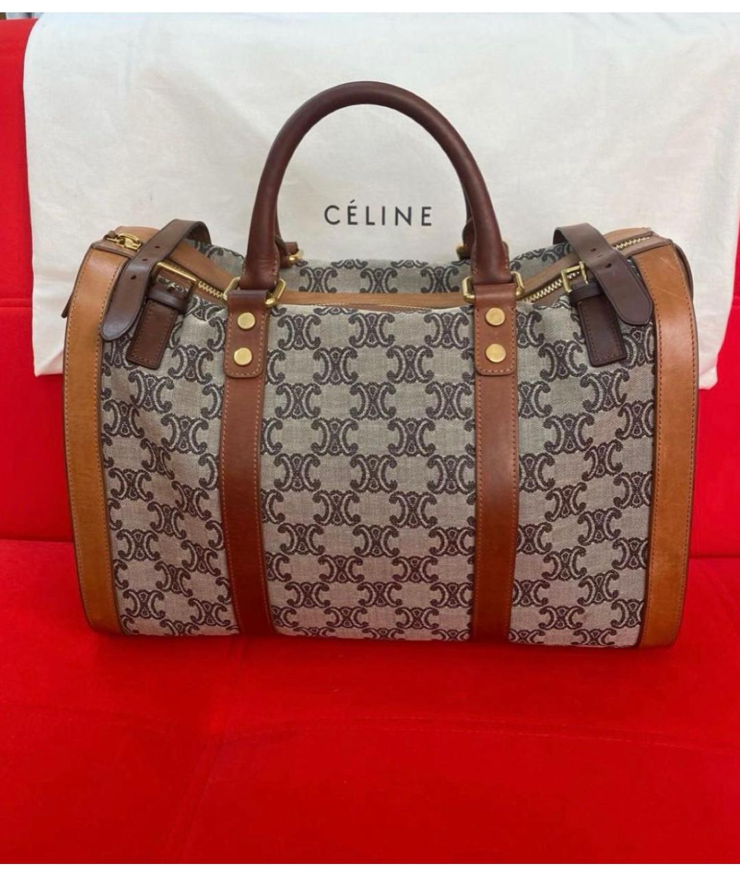 CELINE Коричневая кожаная дорожная/спортивная сумка, фото 7