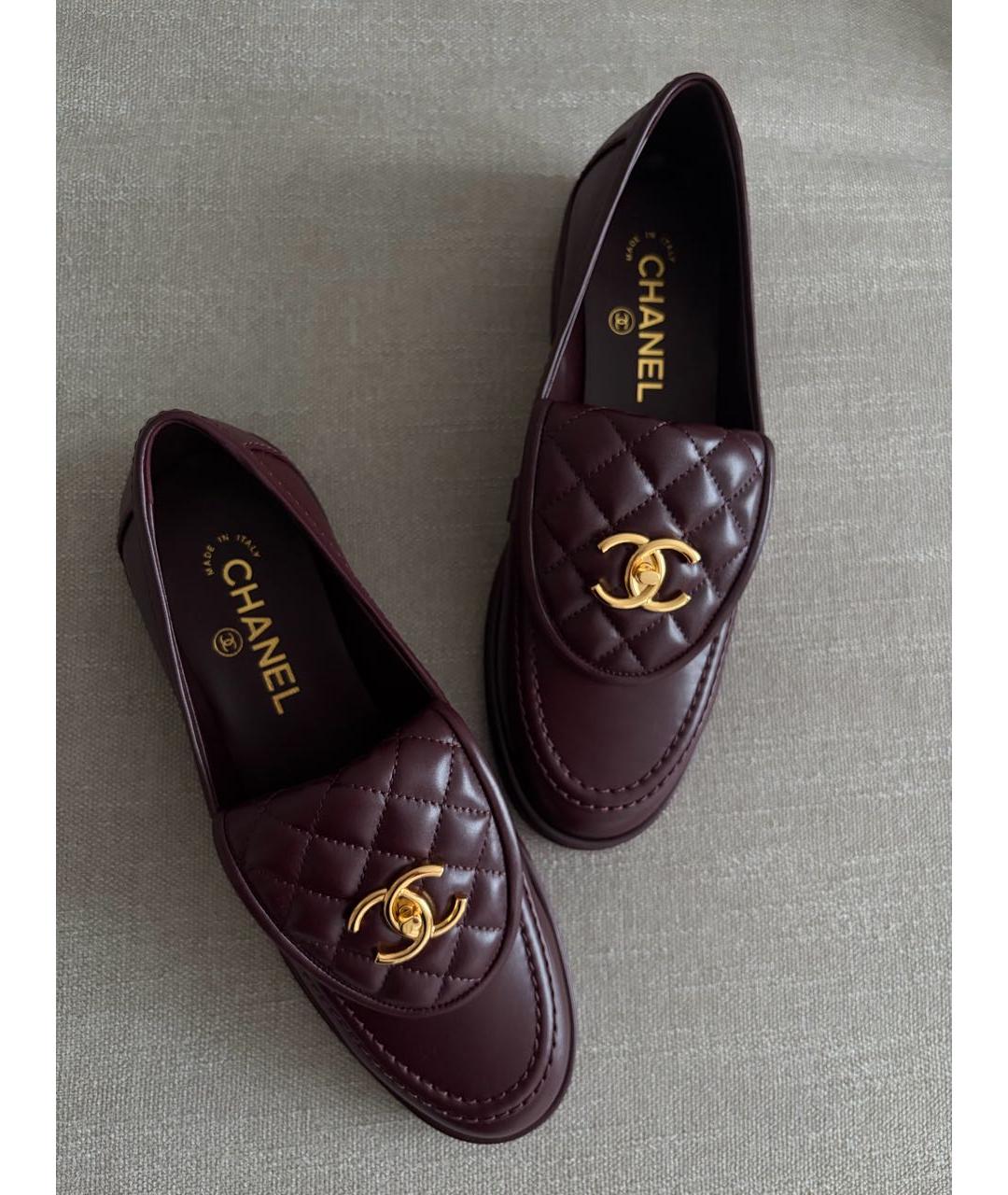 CHANEL Бордовые кожаные лоферы, фото 3