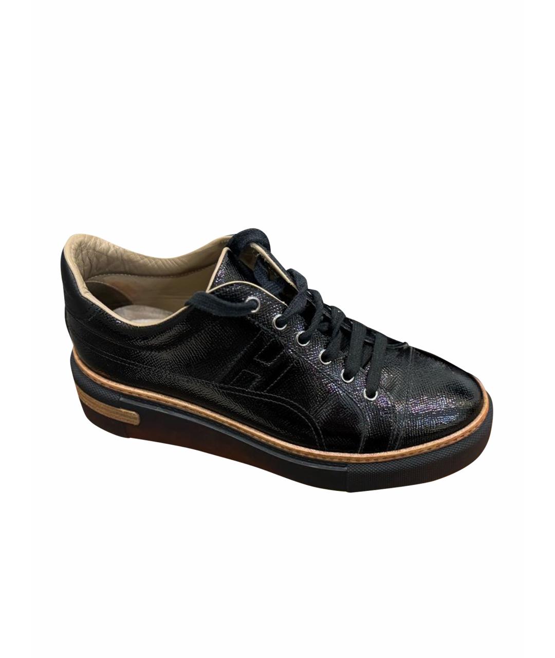 HERMES Черные кеды из лакированной кожи, фото 1