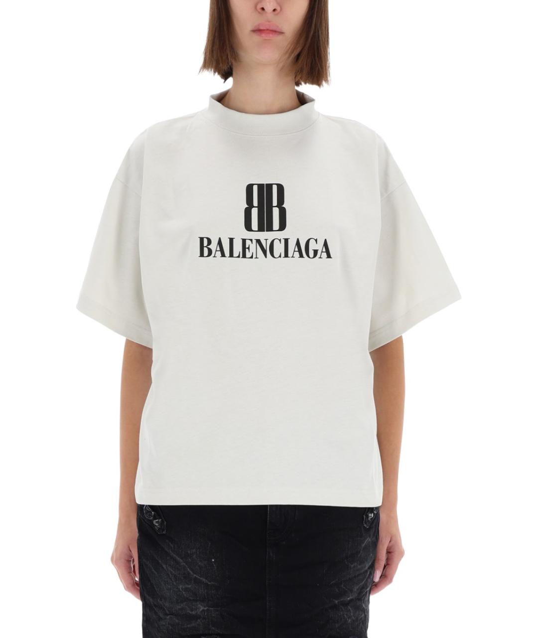BALENCIAGA Белая хлопковая футболка, фото 2