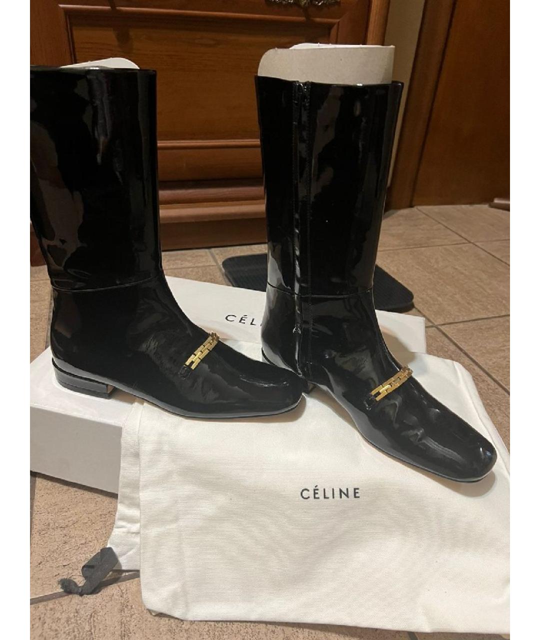 CELINE Черные полусапоги из лакированной кожи, фото 7