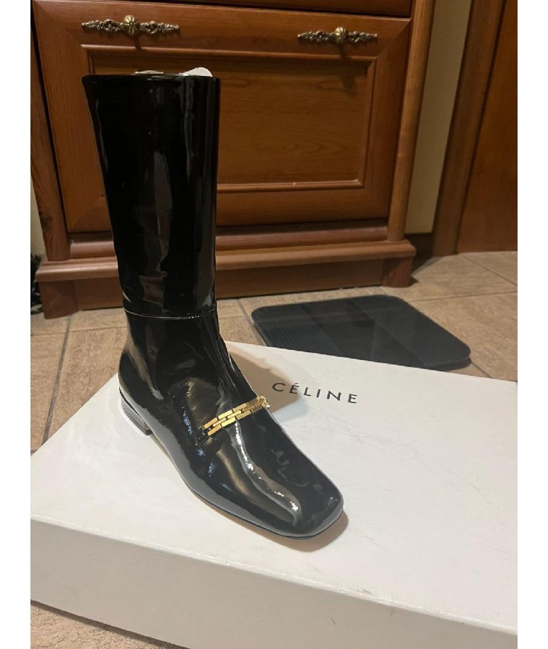 CELINE Черные полусапоги из лакированной кожи, фото 6