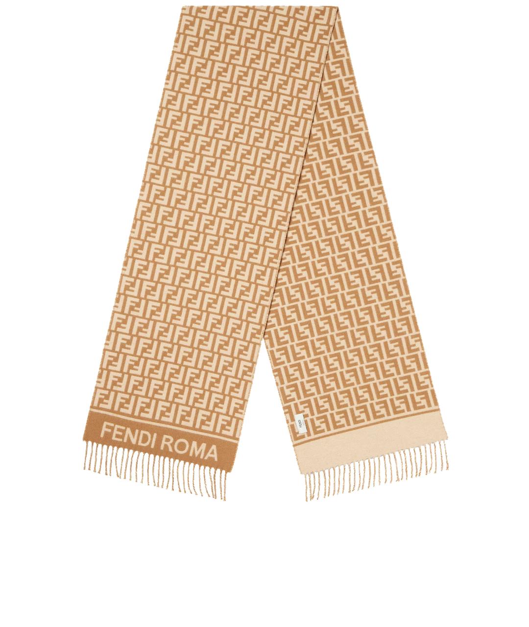 FENDI Бежевый шерстяной шарф, фото 1