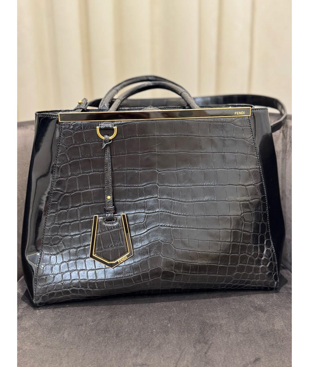 FENDI Черная сумка через плечо из экзотической кожи, фото 5