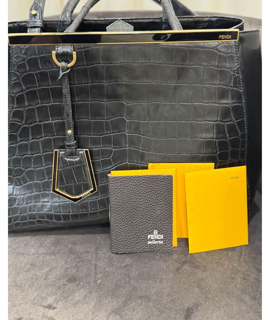 FENDI Черная сумка через плечо из экзотической кожи, фото 3