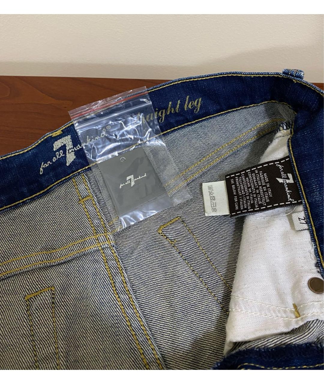 7 FOR ALL MANKIND Синие хлопко-эластановые прямые джинсы, фото 3
