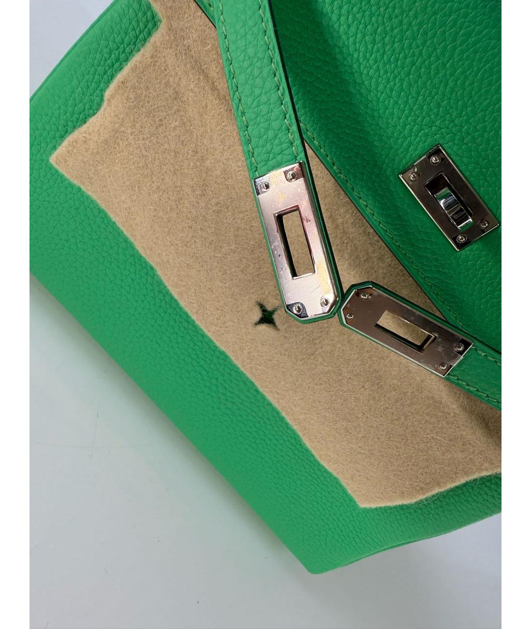 HERMES Зеленая кожаная сумка с короткими ручками, фото 6