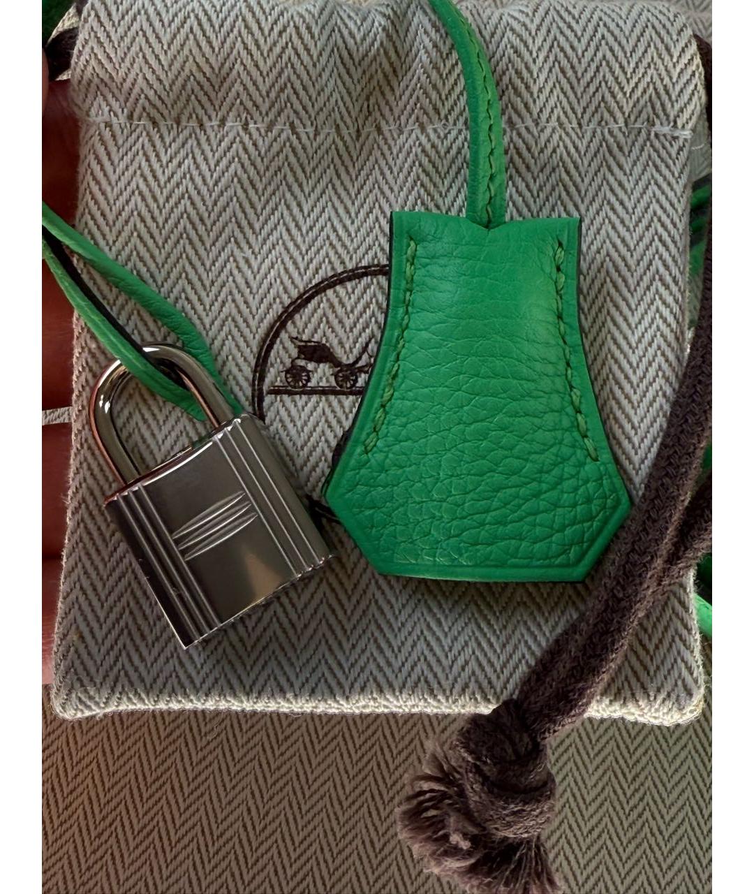 HERMES Зеленая кожаная сумка с короткими ручками, фото 7
