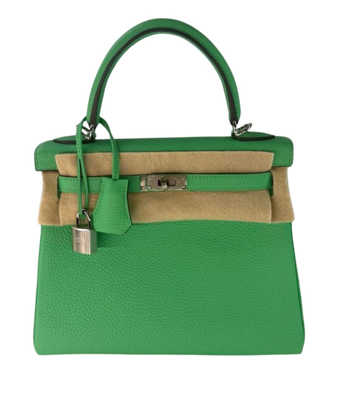 HERMES Зеленая кожаная сумка с короткими ручками, фото 1