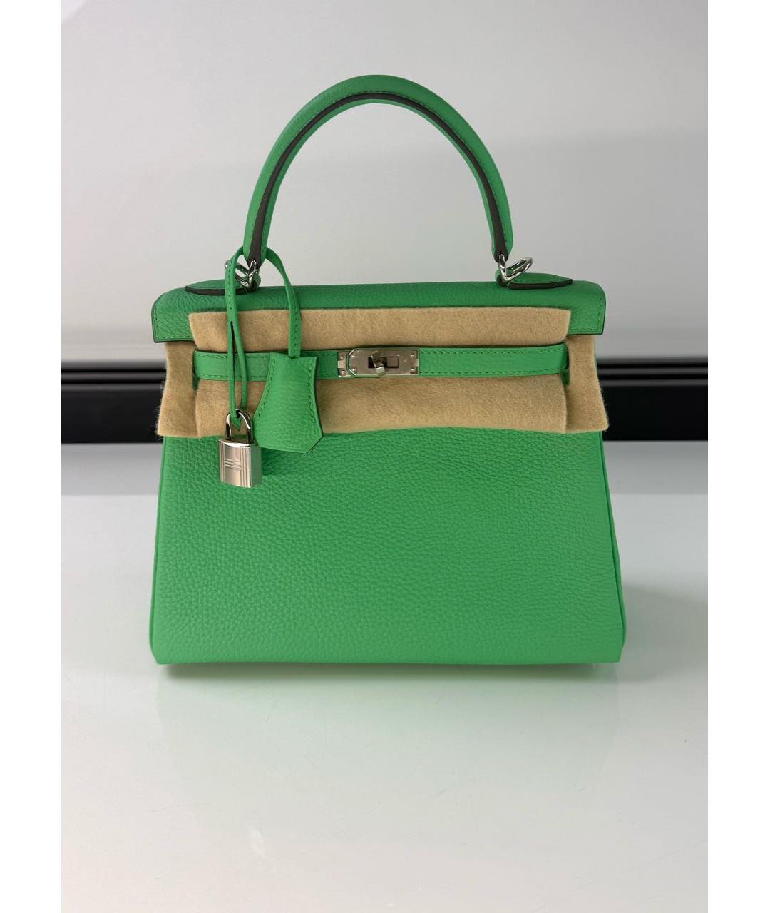 HERMES Зеленая кожаная сумка с короткими ручками, фото 9