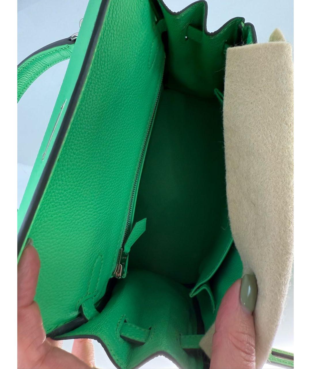 HERMES Зеленая кожаная сумка с короткими ручками, фото 4