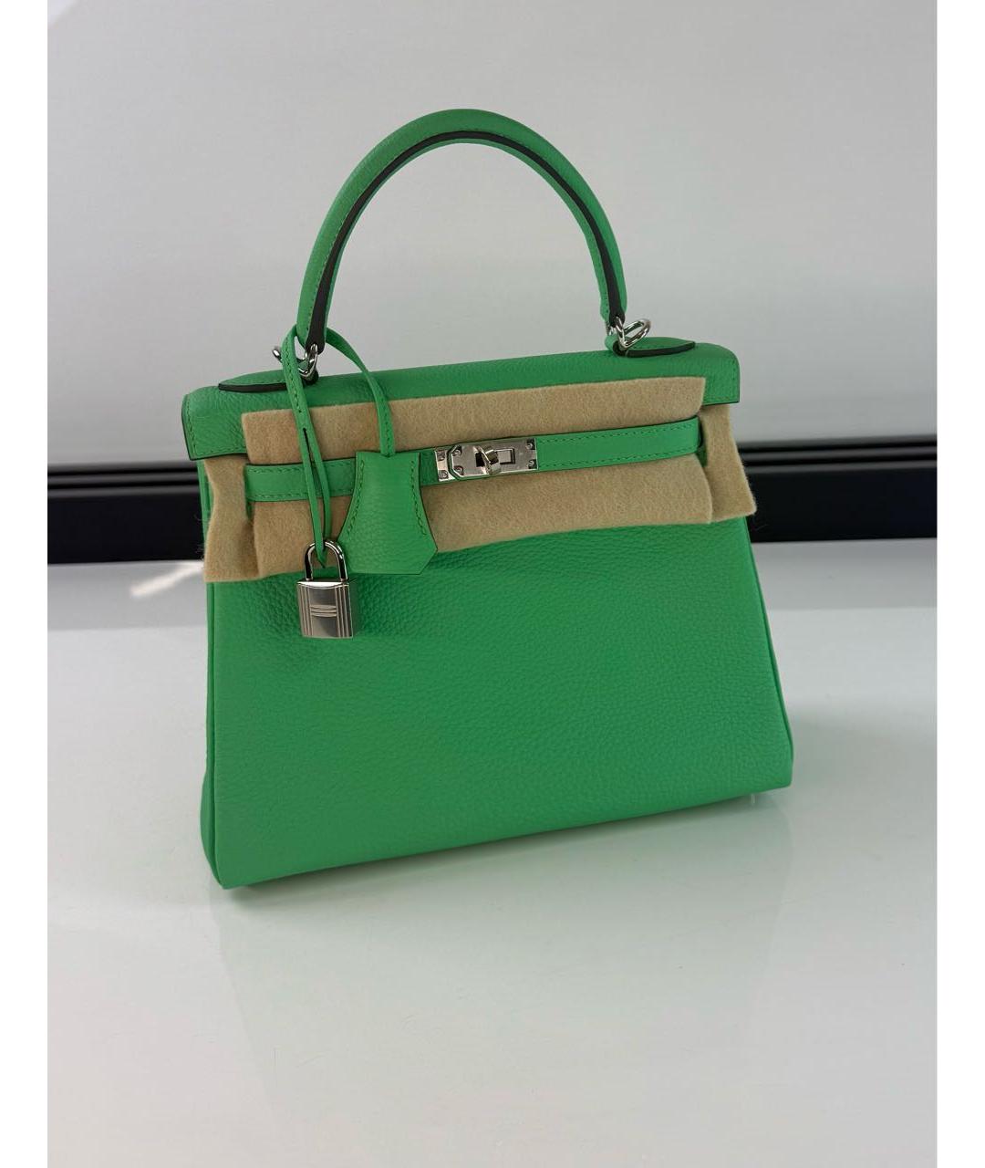 HERMES Зеленая кожаная сумка с короткими ручками, фото 2