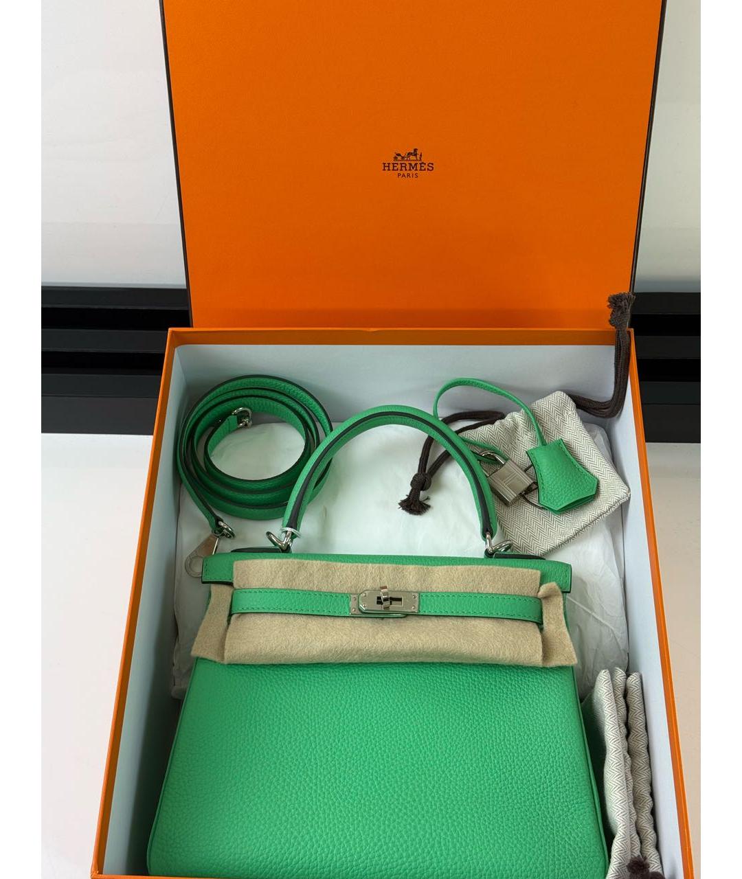 HERMES Зеленая кожаная сумка с короткими ручками, фото 8
