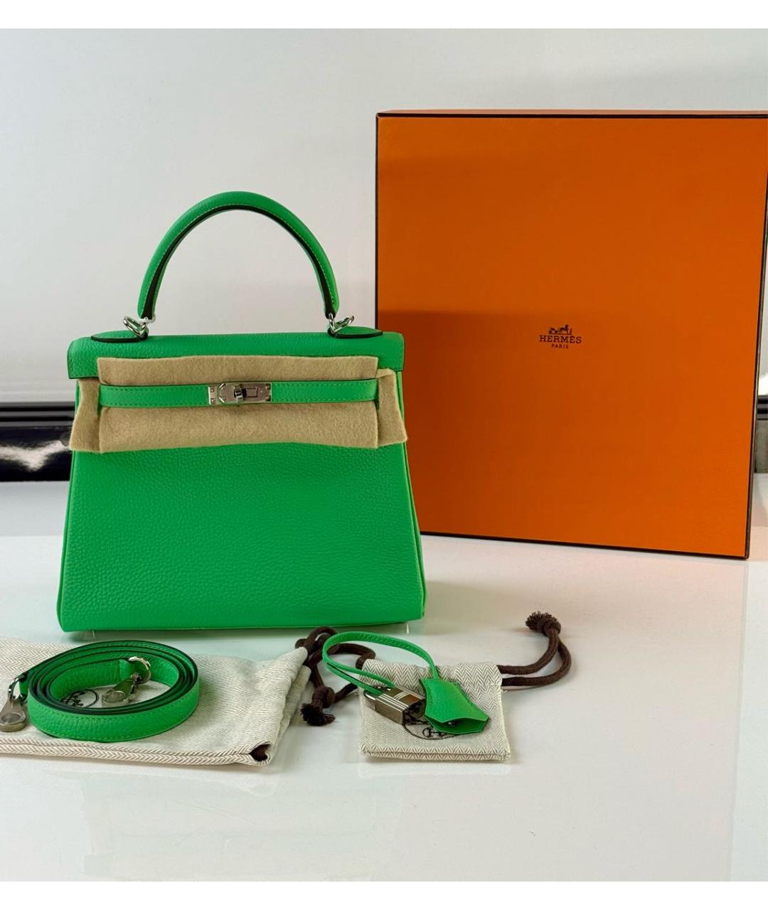 HERMES Зеленая кожаная сумка с короткими ручками, фото 5