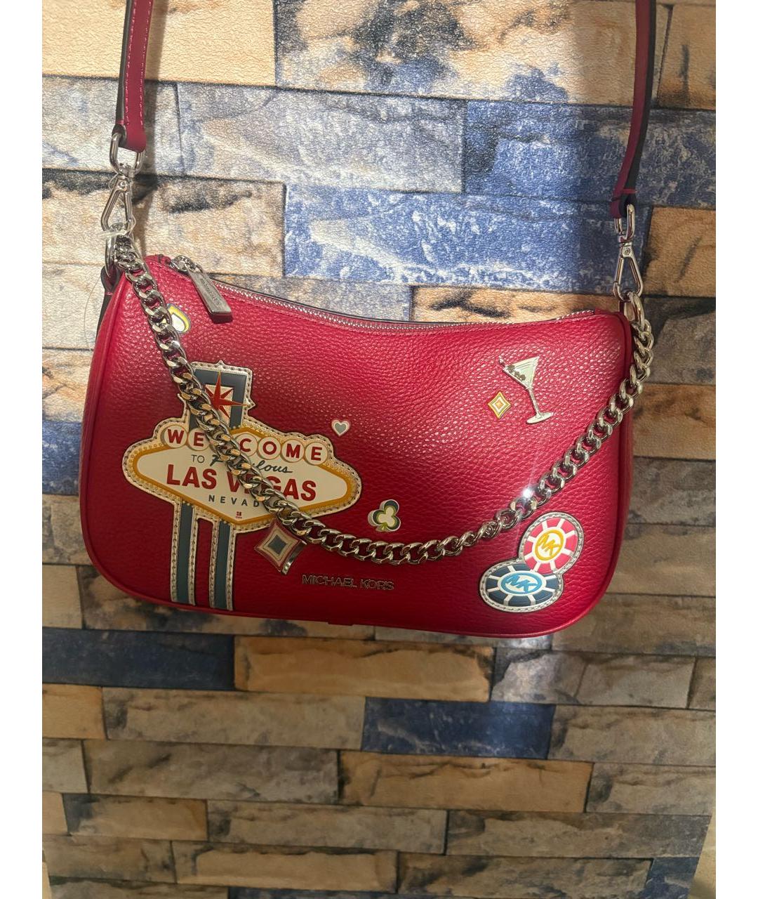 MICHAEL KORS Красная кожаная сумка через плечо, фото 2