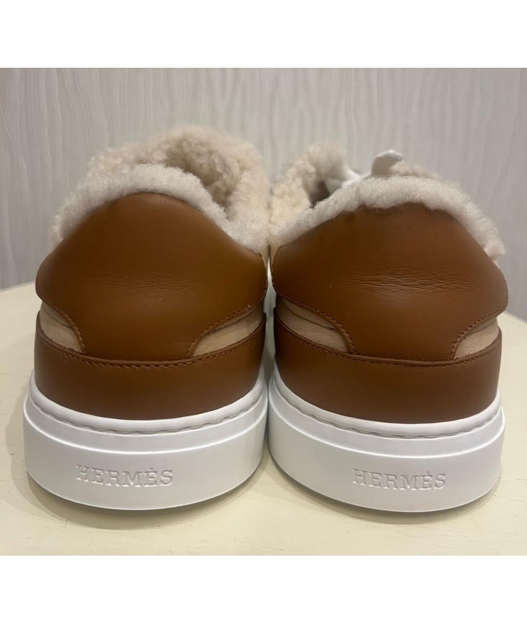 HERMES Бежевые замшевые кеды, фото 4