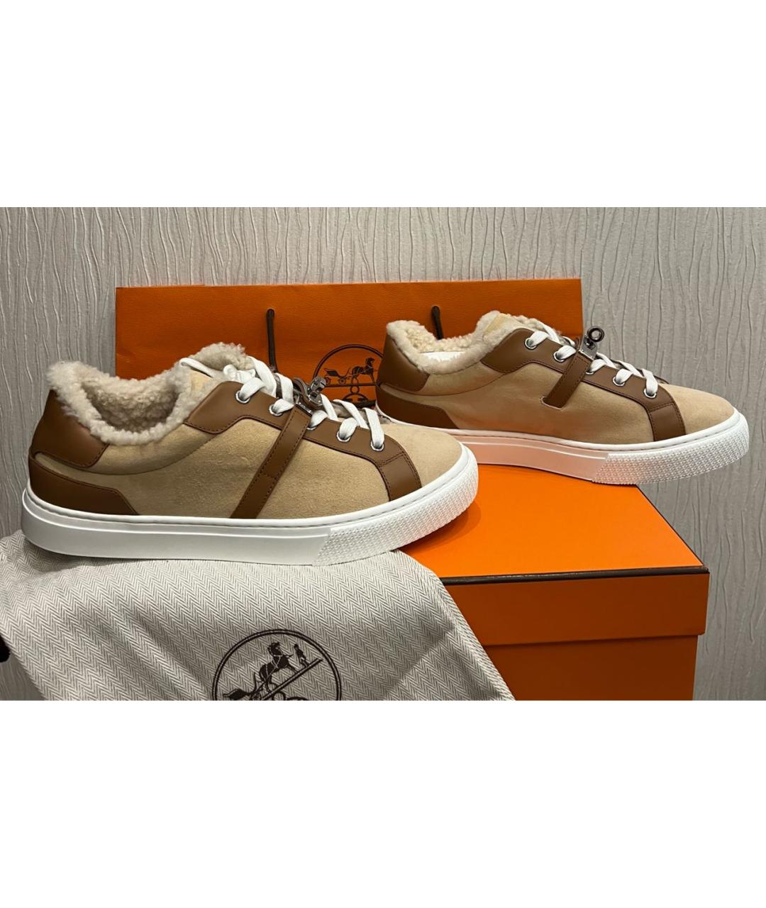 HERMES Бежевые замшевые кеды, фото 8