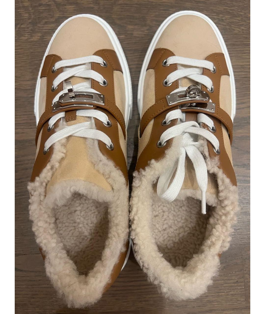HERMES Бежевые замшевые кеды, фото 3