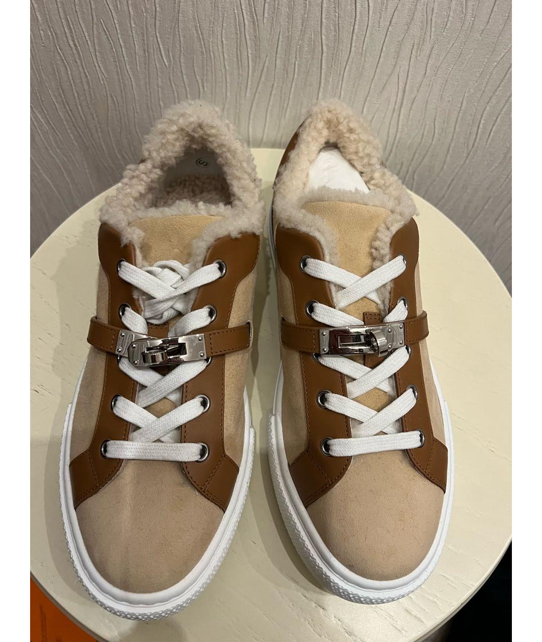 HERMES Бежевые замшевые кеды, фото 2