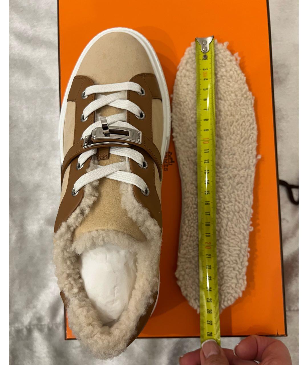 HERMES Бежевые замшевые кеды, фото 5